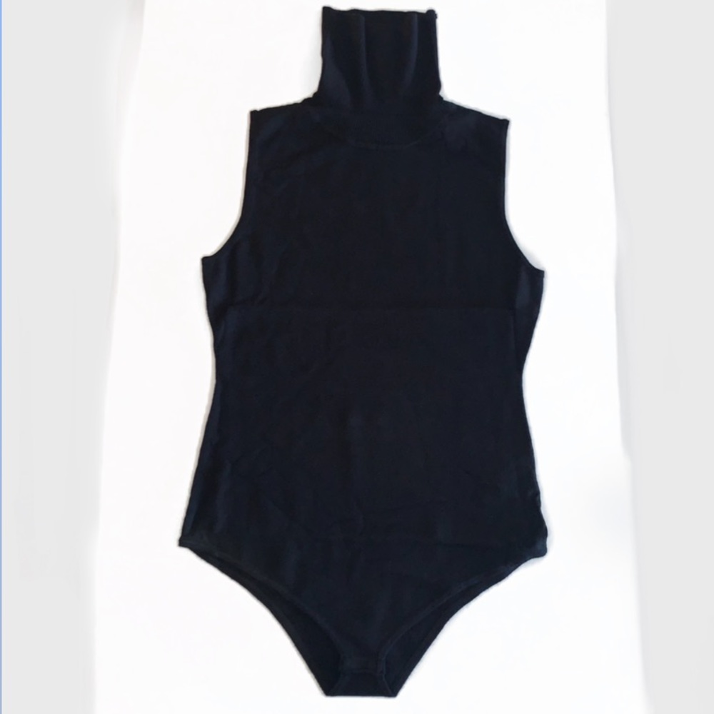 Black Sleeveless Turtleneck Bodysuit
